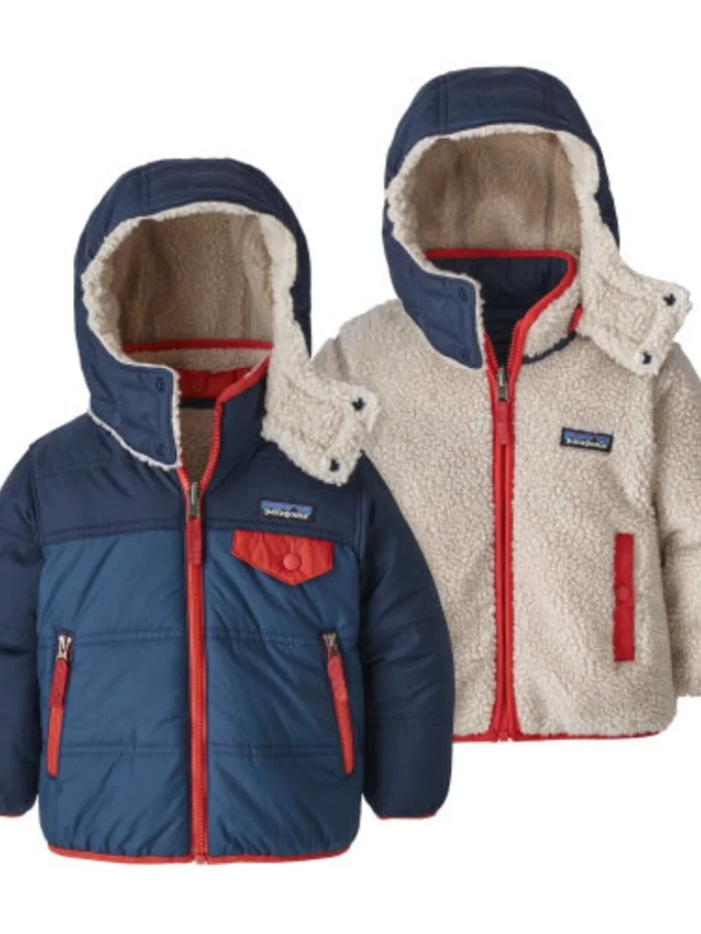 Patagonia Baby Reversible Tribbles Hooded Jacket Navy Red, Size 12 - 18M